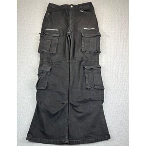 Black baggy wide leg cargo utility‎ jeans Women 15/30X33 high rise hip-hop